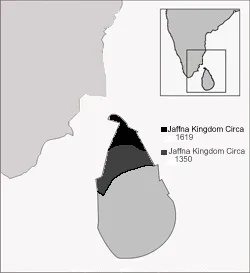 Fig 2: This is the map of the Jaffna Kingdom in present day Sri Lanka at its greatest extend and just before its capitulation to the Portuguese Empire.